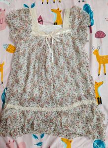 Floral Print Dress with Lace Trim