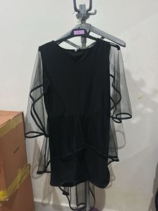 Chic Black Sheer Sleeve Top