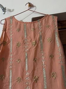 Peach Embroidered Sleeveless Kurta