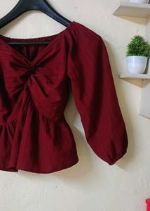 Maroon Twist Front Peplum Top