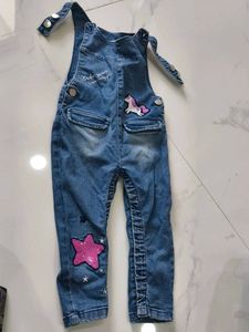 Kids Denim Overalls with Unicorn & Star Applique