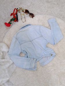 Light Wash Denim Jacket with Lace