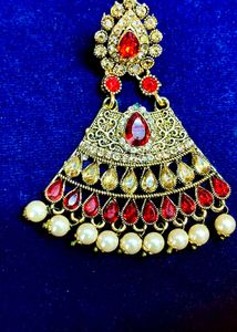 Exquisite Red &amp; Gold Dangle Earrings