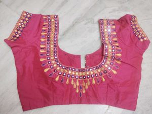 Pink Embellished Readymade Saree Blouse