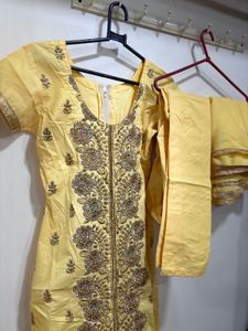 Yellow Embroidered Kurta Set with Dupatta
