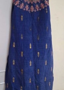 Royal Blue Dress Material with Gold Print
