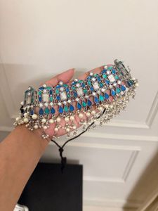 Oxidized Silver Blue & Green Choker