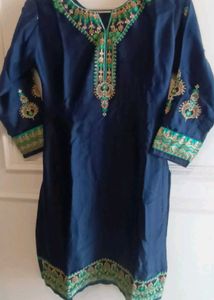 Elegant Navy Blue Kurta Set with Teal Dupatta