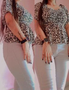 Floral Print Smocked Peplum Top