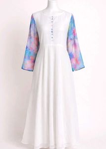 Elegant White Gown with Sleeves + dupatta.
