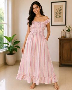 Pink Striped Smocked Maxi Dress