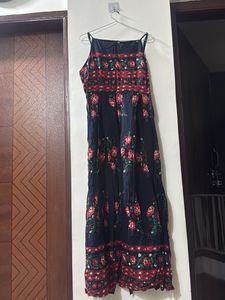 Elegant Navy Blue Floral Maxi Dress