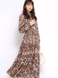 Korean Brand Boho Ikat Print Brown Long Dress