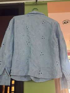Light Blue Eyelet Button-Up Shirt