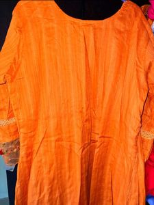 Elegant Orange Embroidered Kurta Set