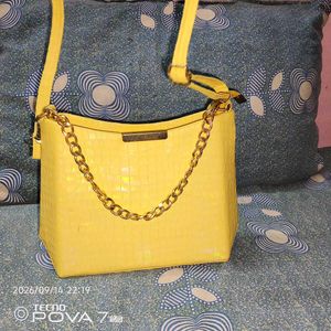 Bright Yellow Textured Shoulder Bag