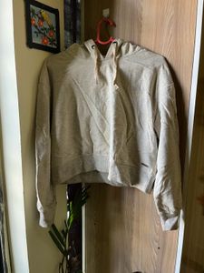 Beige Cropped Hoodie