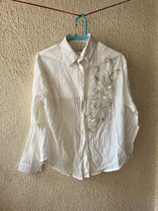 Embellished White Linen Shirt with inner new wdtag