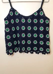 Spaghetti Strap Navy Blue Crop Top