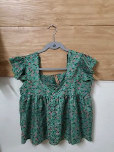 Green Floral Print Top