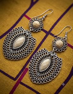 Vintage Filigree Gemstone Dangle Earrings