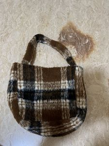 Cozy Plaid Fuzzy Handbag
