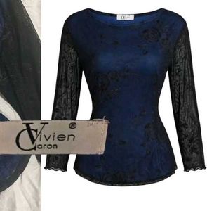 Navy Lace Sleeve Top