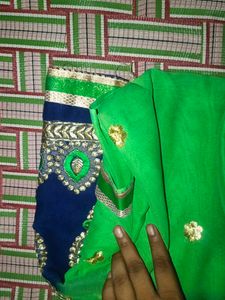Embroidered Blue Saree with Green Accents
