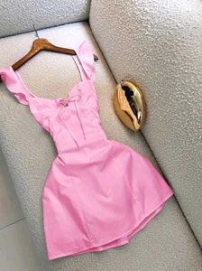 y2k Cute Pink Ruffle Strap Mini Dress