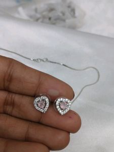 Silver Baby Pink Pendant Set