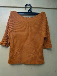 Ribbed Boat Neck 3/4 Sleeve Top