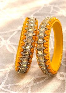 Yellow  kda Embellished Bangles Set