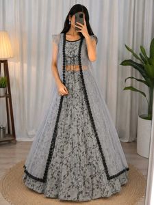 Elegant Grey Floral Lehenga Choli with shrug