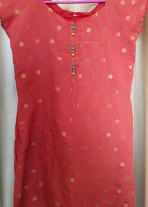 Elegant Red Kurta with Gold Polka Dots