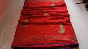 Red Saree with Peacock Motif
