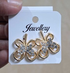 Golden Bow Studded Stone Earrings - Party Wear