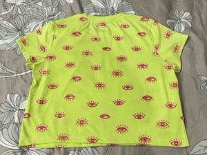 Neon Eye Print Cropped T-Shirt