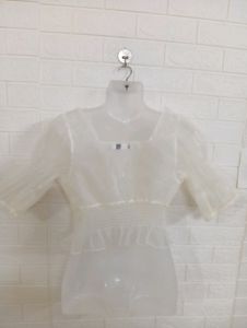 Sheer Puff Sleeve Square Neck Top