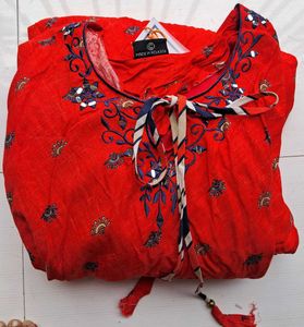 Red Embroidered Kurta