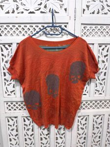 💝Orange Skull Print Tunic Top H