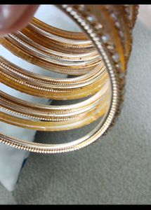 Elegant Pearl &amp; Gold Bangles Set