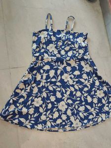 Blue Floral Print Summer Dress