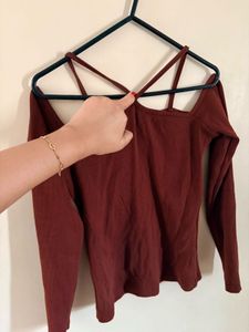 Off shoulder Ribbed Long Sleeve Cut-Out Top