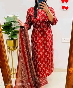 ♥️Red Printed Kurta Set with Dupatta