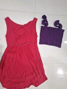 Women's Pink Dress and Purple Top Set