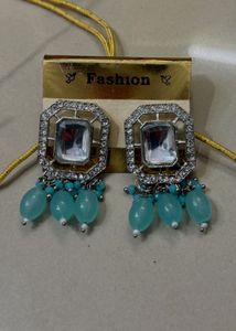 Teal Beaded Silver Necklace &amp; Earring Set