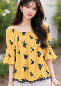 Yellow Floral Off-Shoulder Top