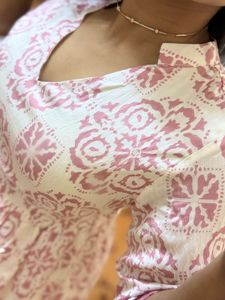 New Pink &amp; White Print Casual Dress