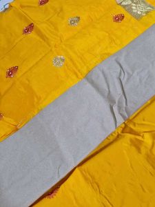 NEW Yellow and Red Saree + PETICOT FREE