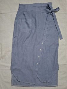 Light Blue Striped Wrap Skirt